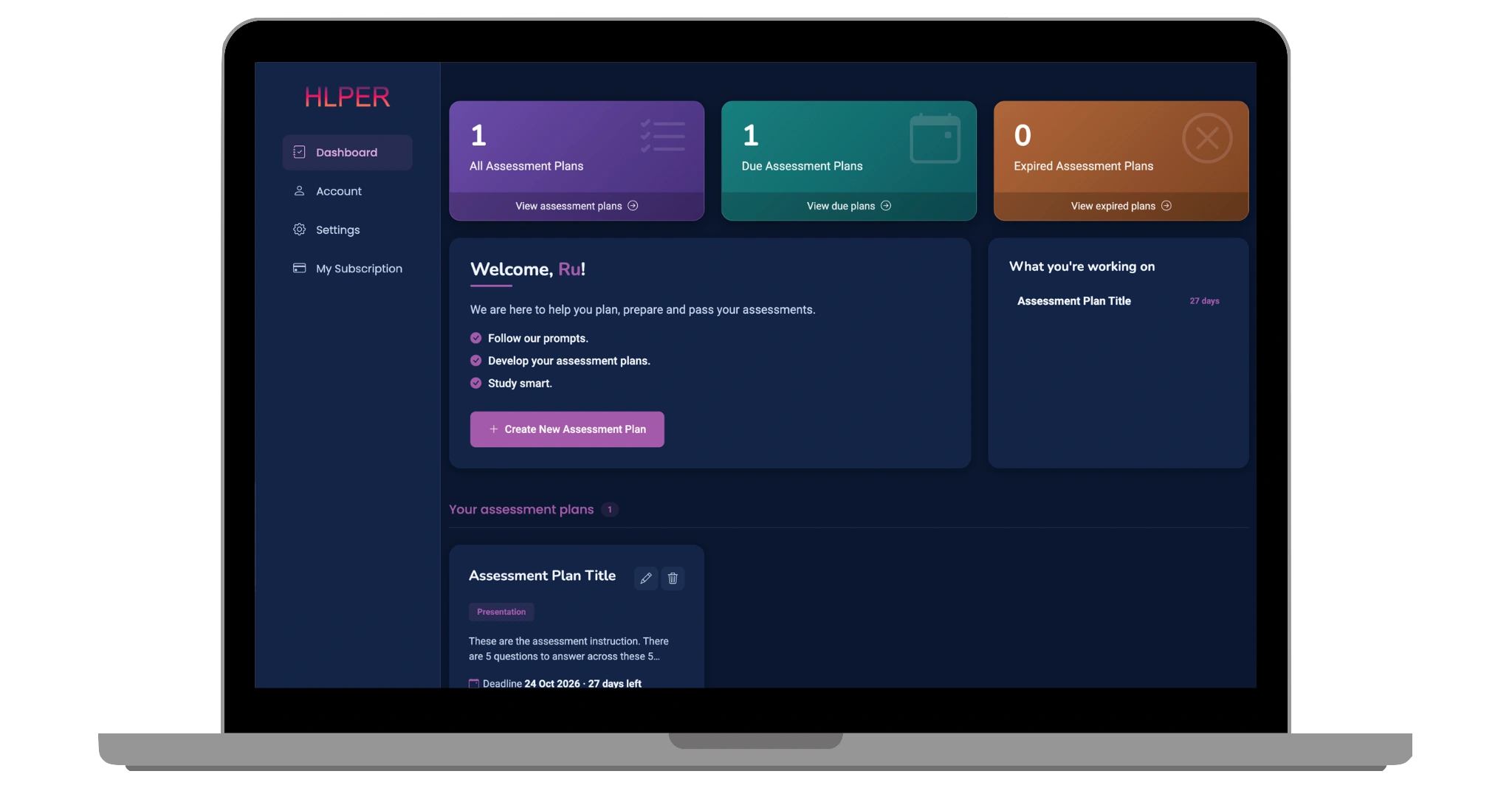 HLPER dashboard on a laptop